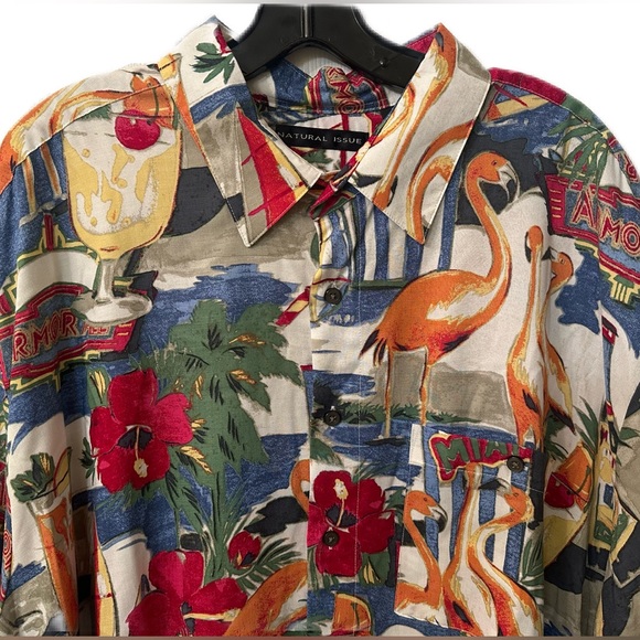 90s Vintage Mens size XXL Natural Issue Miami Tropical Cocktail Camp Shirt EUC - Picture 2 of 5